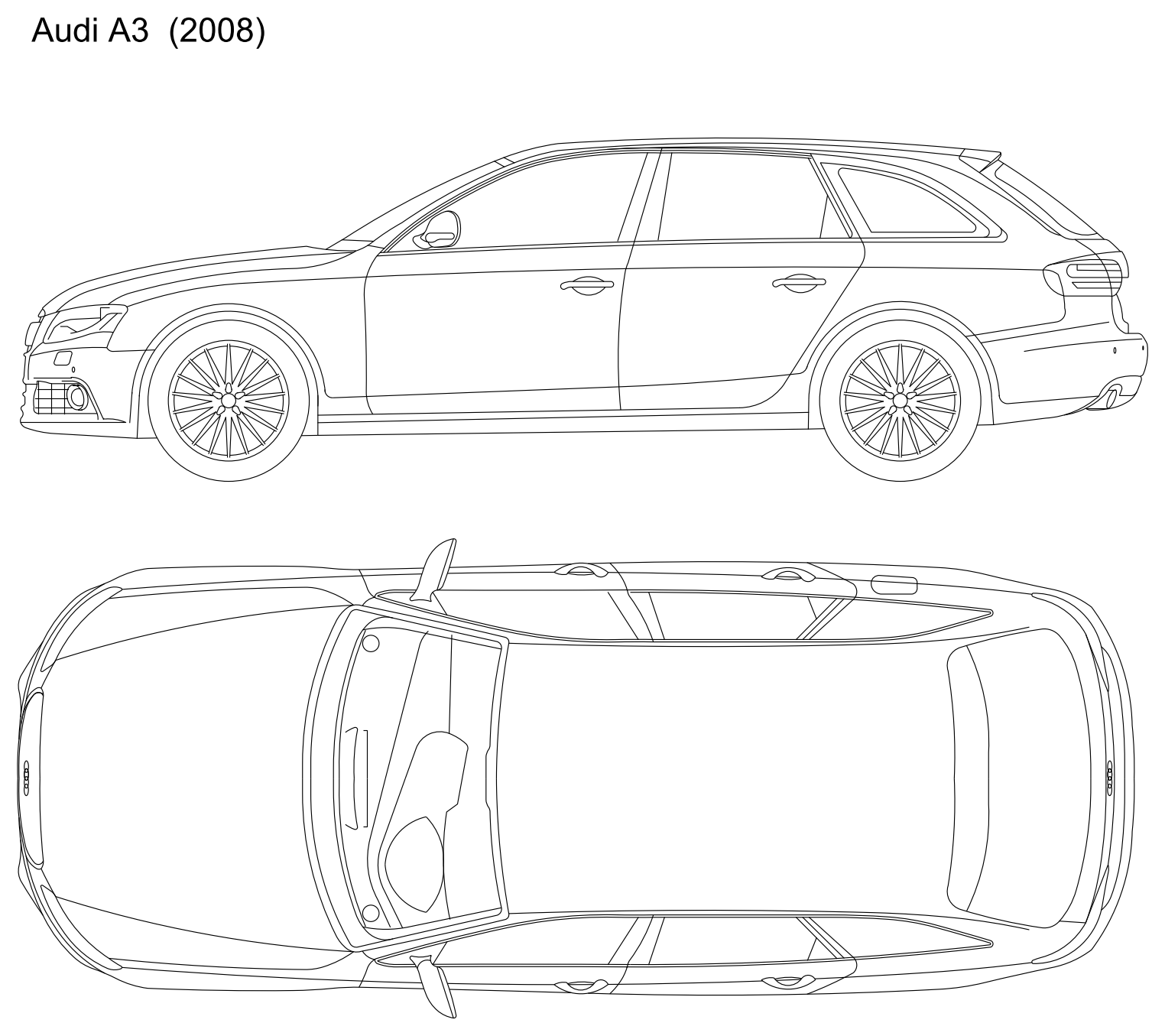 Audi A4 Avant Estate - Side and Plan Views – free CAD block preview