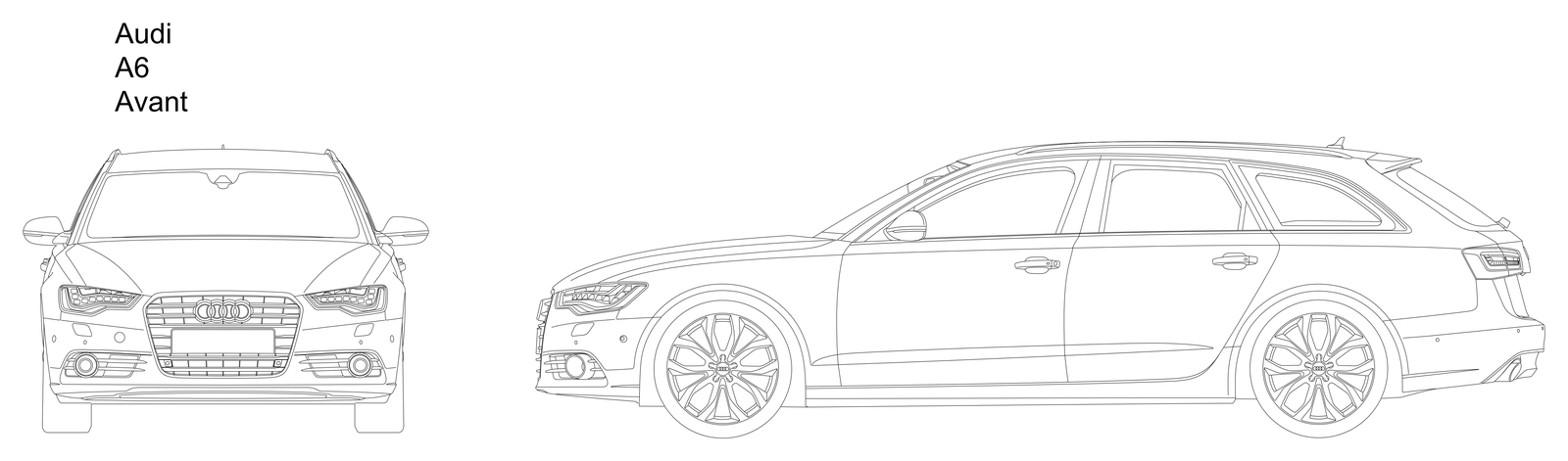 Audi A6 Avant - Front and Side Elevations – free CAD block preview