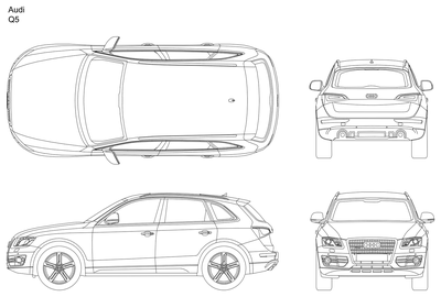 Audi Q5 - Plan, Side, Front and Rear Views CAD block preview