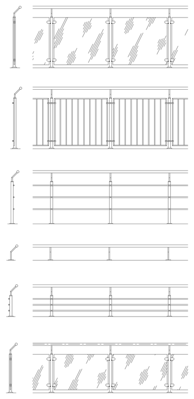 Balustrades, Railings and Handrails - Elevations CAD block preview