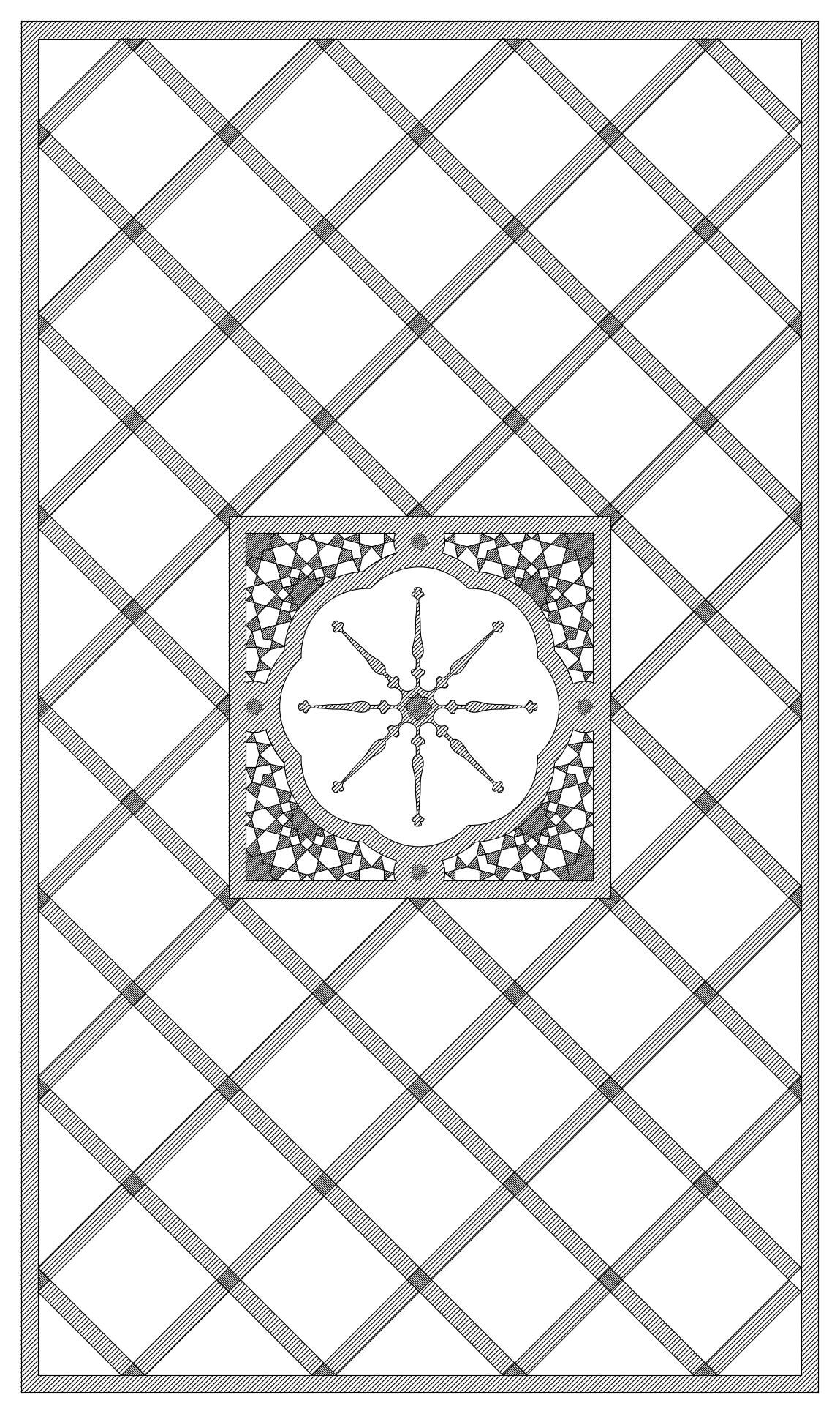 Diagonal Lattice Floor Pattern with Medallion – free CAD block preview