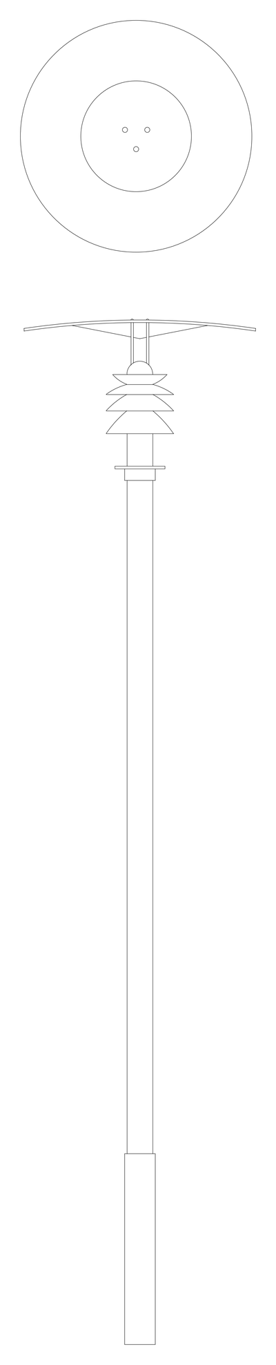 Disc-Top Lamp Post - Elevation and Plan CAD block preview