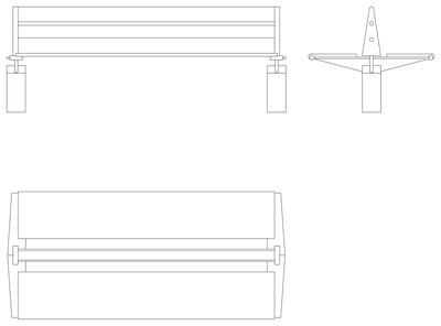 Double-Sided Park Bench - Elevations and Plan CAD block preview