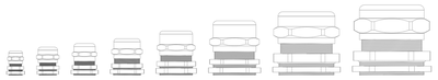 Euro Brass Cable Glands M12 to M63 - Elevations CAD block preview