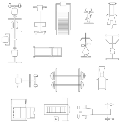 Gym Equipment Set - Plan Views CAD block preview
