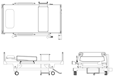 Hospital Bed - Plan, Side and End Views CAD block preview