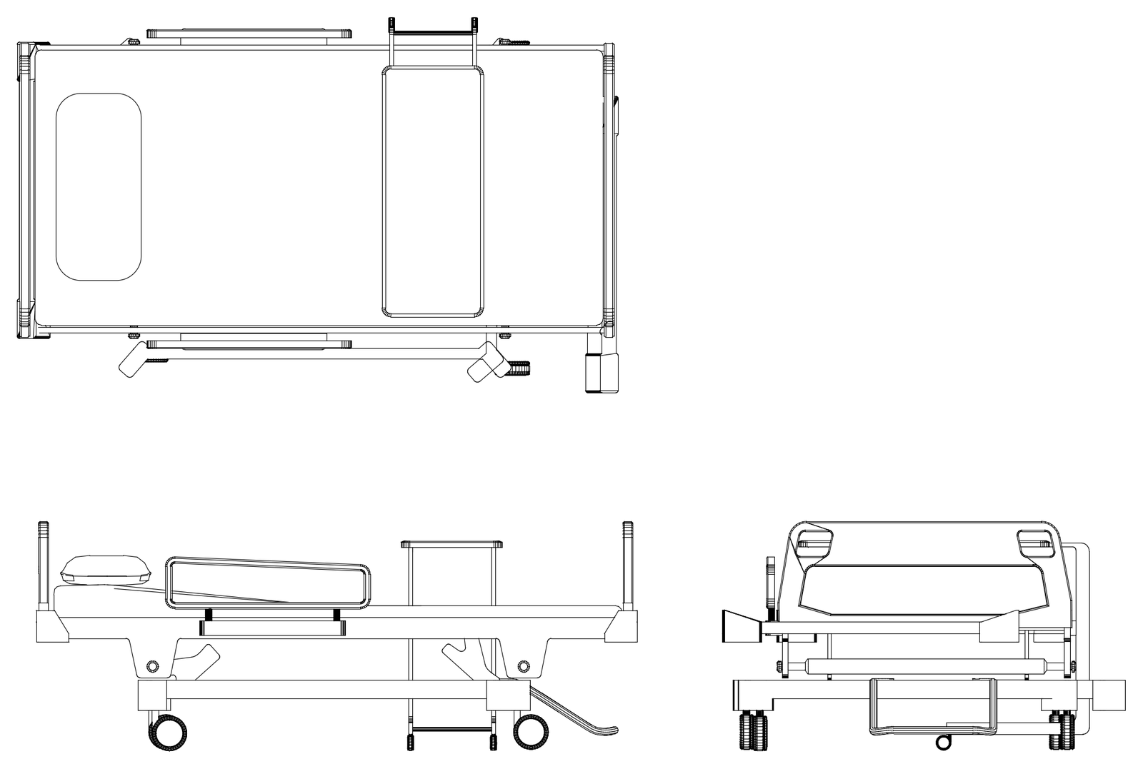 Hospital Bed - Plan, Side and End Views – free CAD block preview