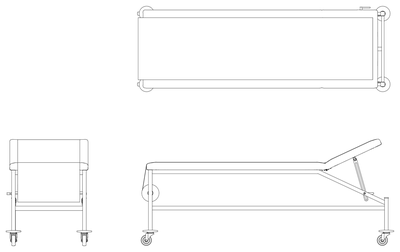 Medical Examination Couch - Plan, End and Side Views CAD block preview