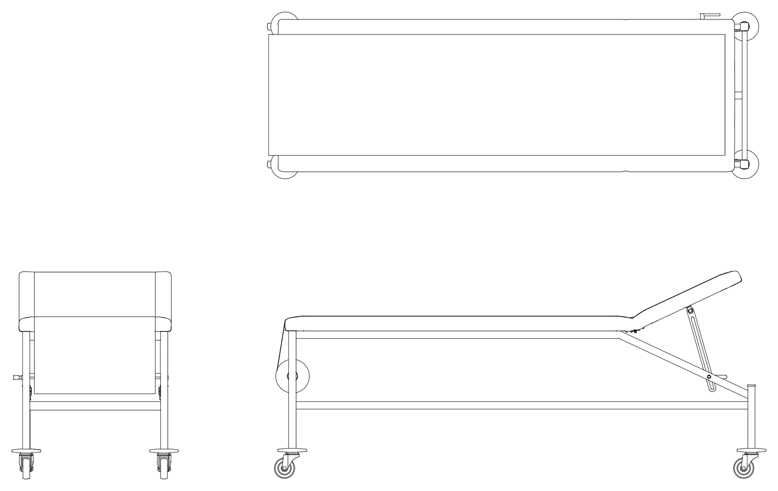 Medical Examination Couch - Plan, End and Side Views – free CAD block preview