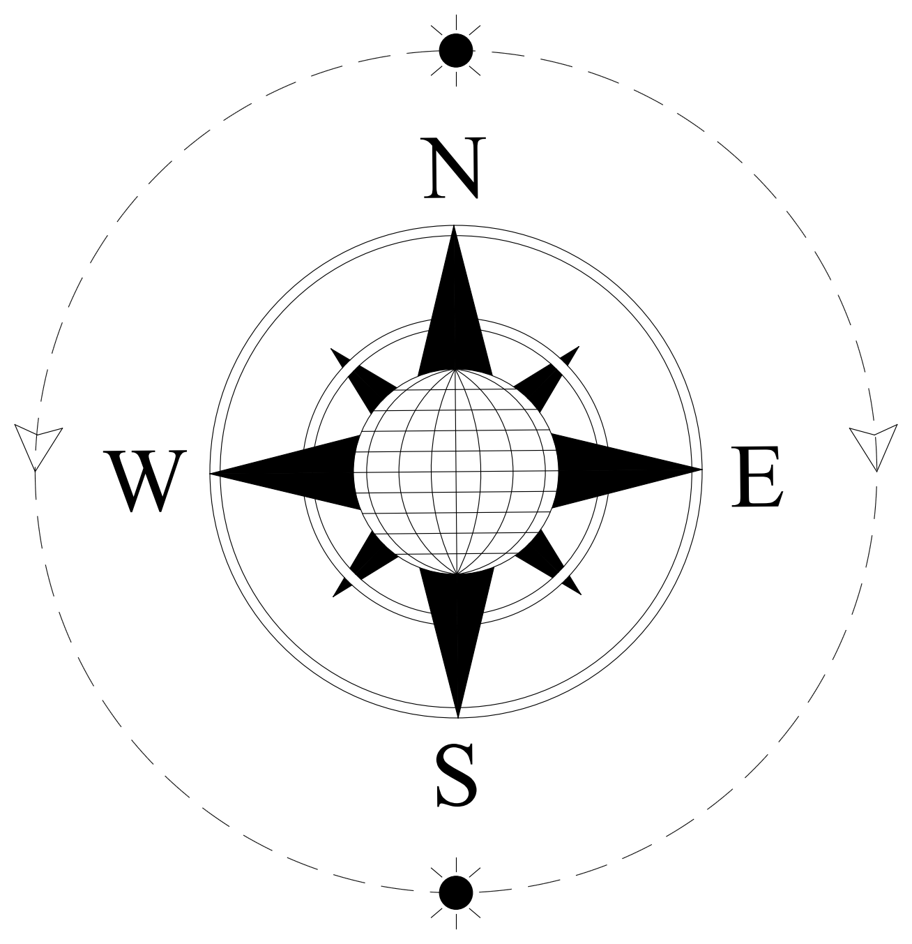 NESW Compass Rose North Point with Globe – free CAD block preview