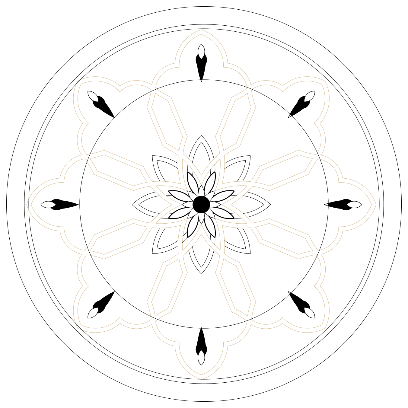 Round Rug with Floral Star - Plan View – free CAD block preview