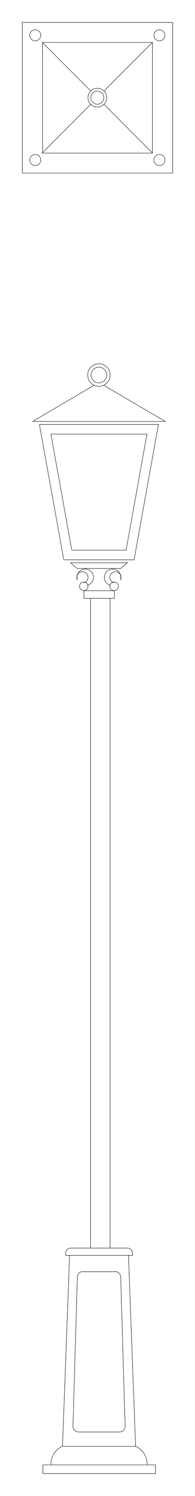 Single-Lantern Lamp Post - Elevation and Plan CAD block preview