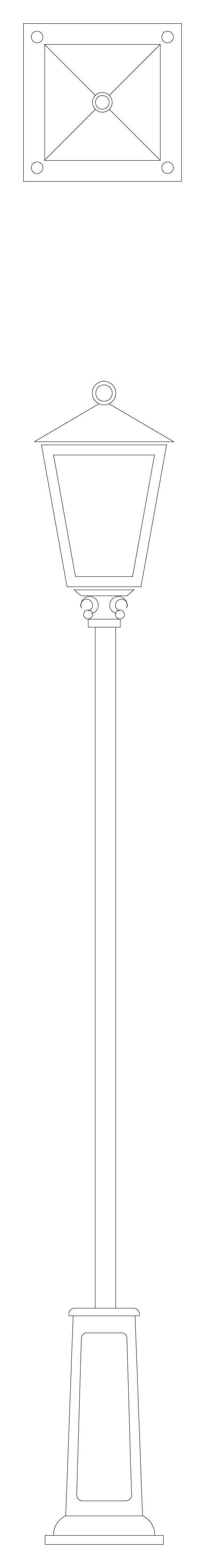 Single-Lantern Lamp Post - Elevation and Plan – free CAD block preview