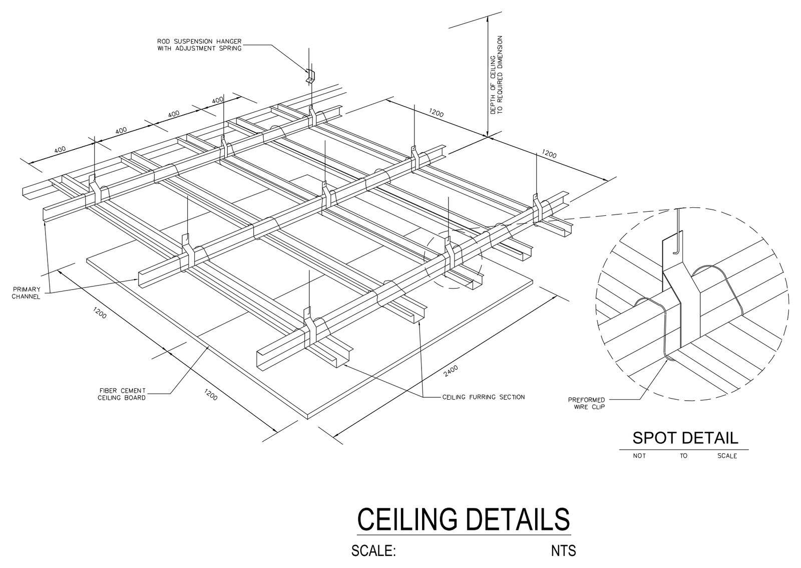 Suspended Ceiling Details - Isometric with Spot Detail – free CAD block preview