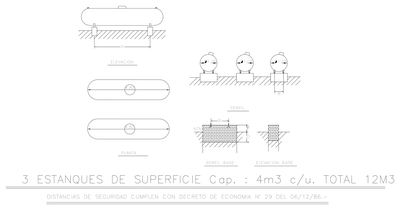 Three Above-Ground Storage Tanks (4 m³ Each) CAD block preview