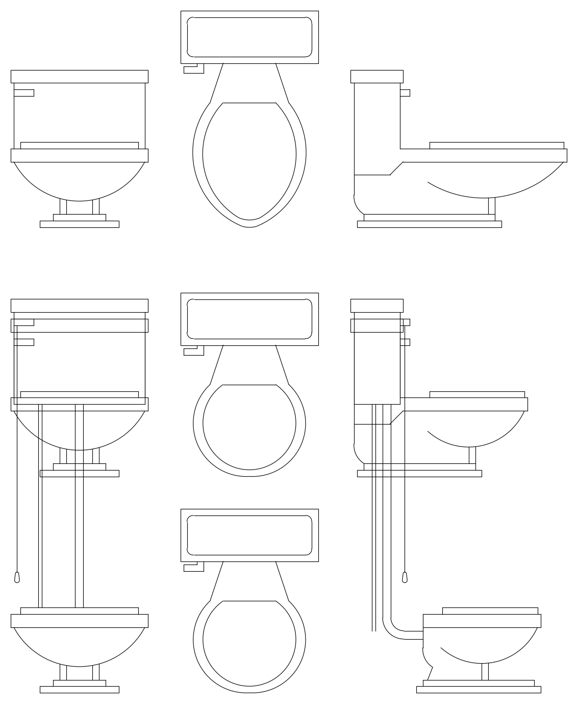 Toilets - Elongated, Round and Pull-Chain (Imperial) – free CAD block preview