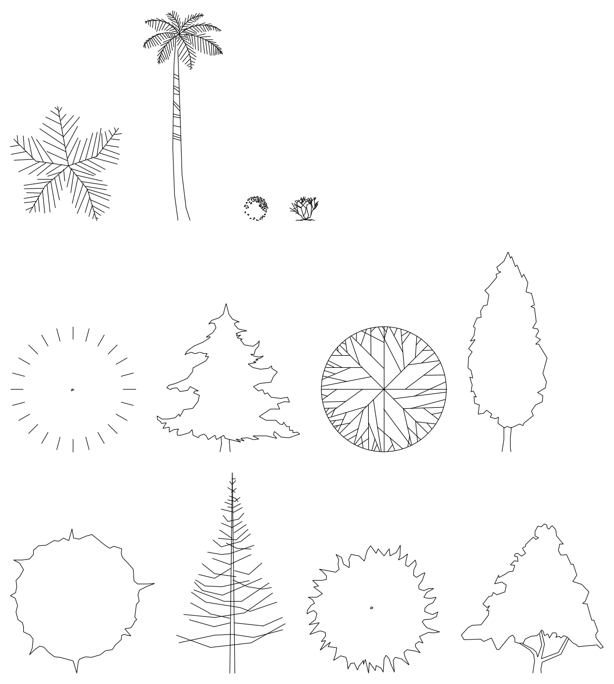 Trees and Palms - Plan and Elevation Dynamic Block (Imperial) – free CAD block preview