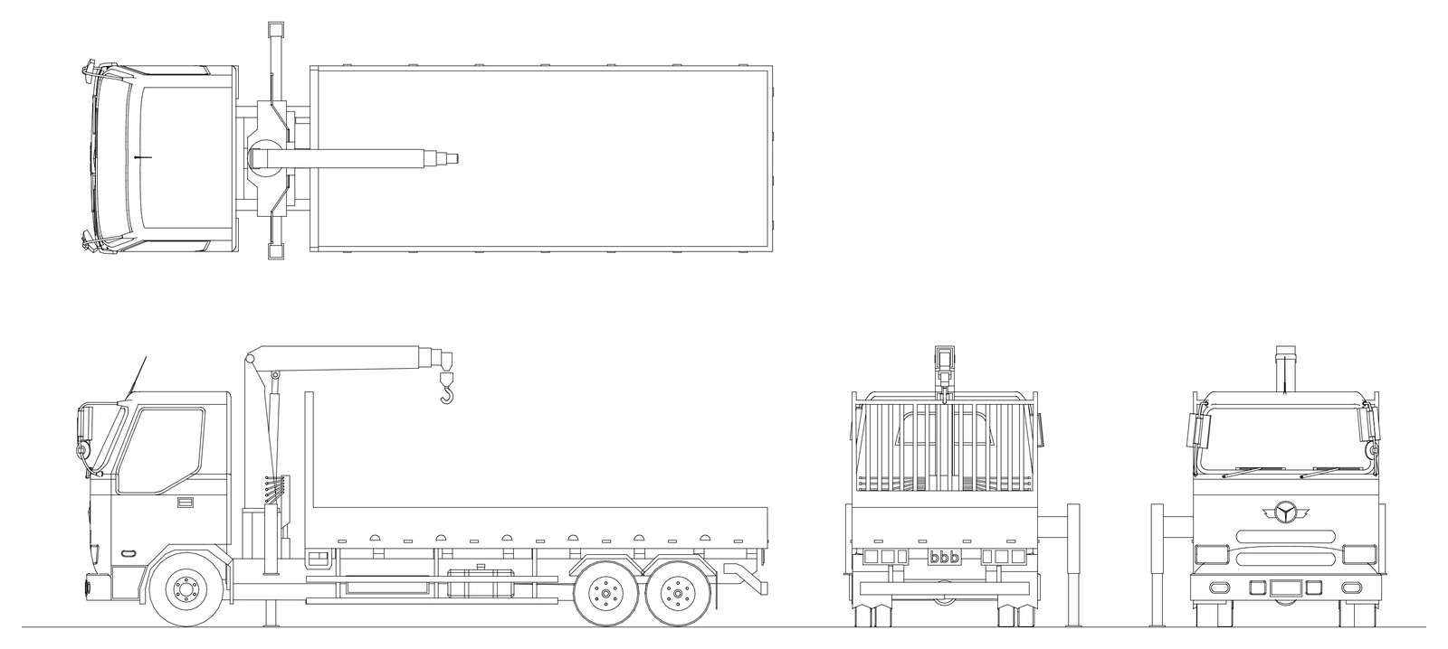 Truck with HIAB Crane - Plan, Side, Front and Rear – free CAD block preview