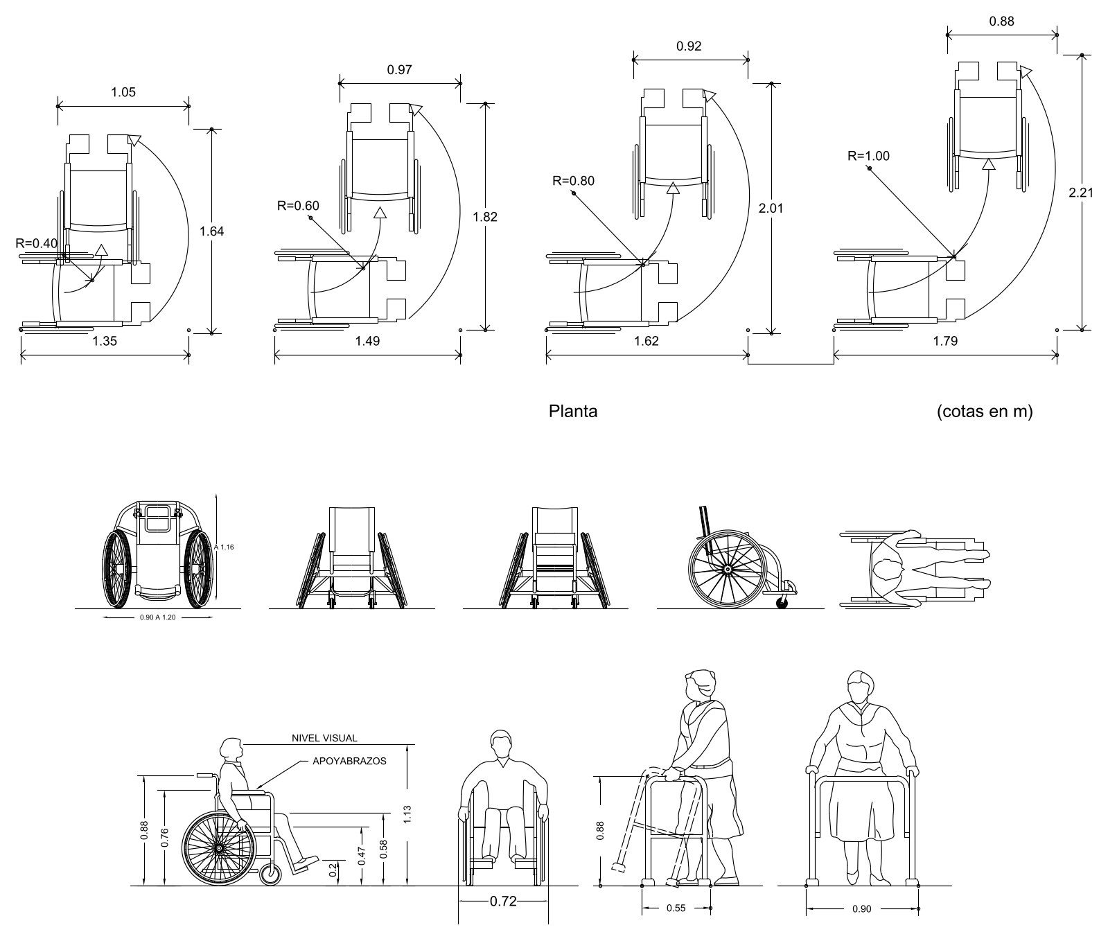 Wheelchair and Walking Frame Dimensions – free CAD block preview