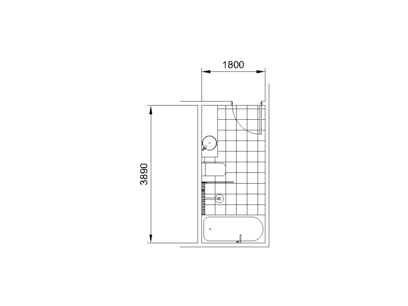 Bathroom Layout – Long Rectangle – Free CAD Blocks in DWG file format